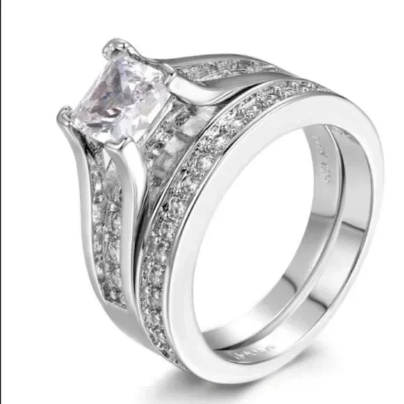 NEW 925 STERLING SILVER SET ENGAGEMENT DIAMOND RING, CUTE RING, SHINY RING. - Picture 6 of 6